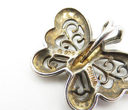 ROSS SIMON 925 Silver Vintage Genuine Diamond 2 Tone Butterfly Pendant PT4354
