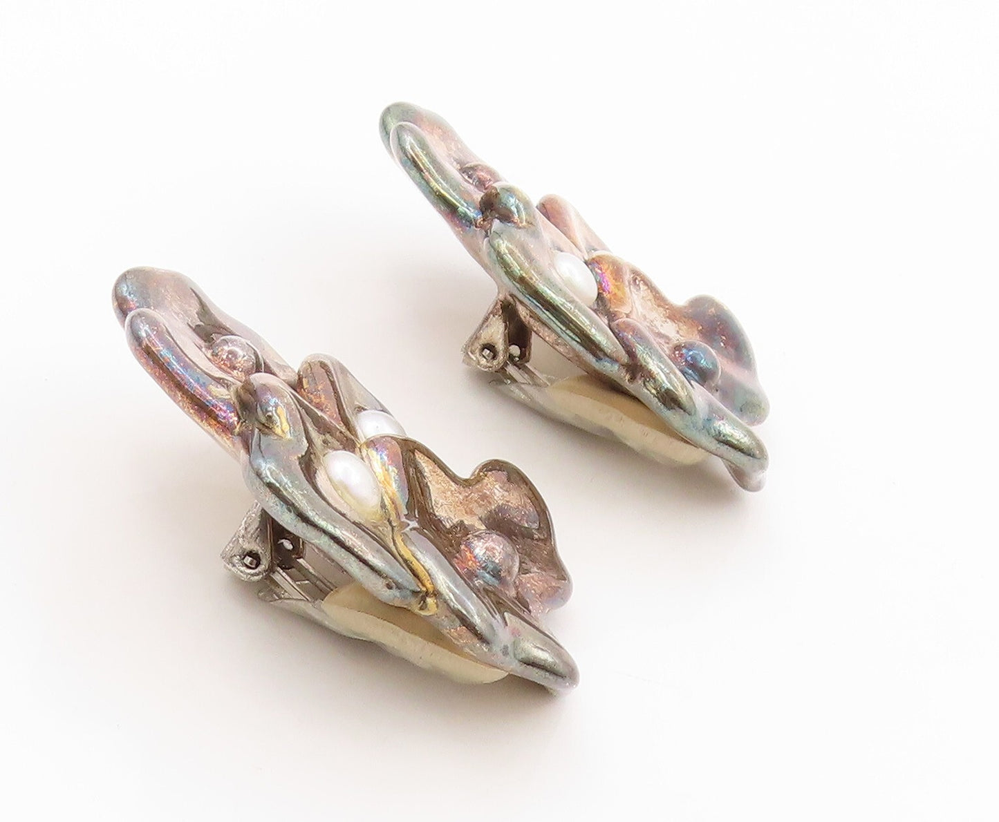 925 Sterling Silver Vintage Earrings BAT AMI ISRAEL Pearl Flowers  EG13372