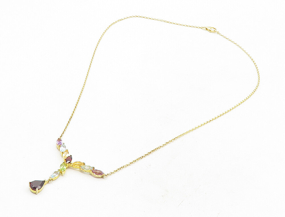 925 Sterling Silver Garnet & Multi Stone Gold Plated Chain Necklace NE1959