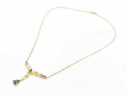 925 Sterling Silver Garnet & Multi Stone Gold Plated Chain Necklace NE1959