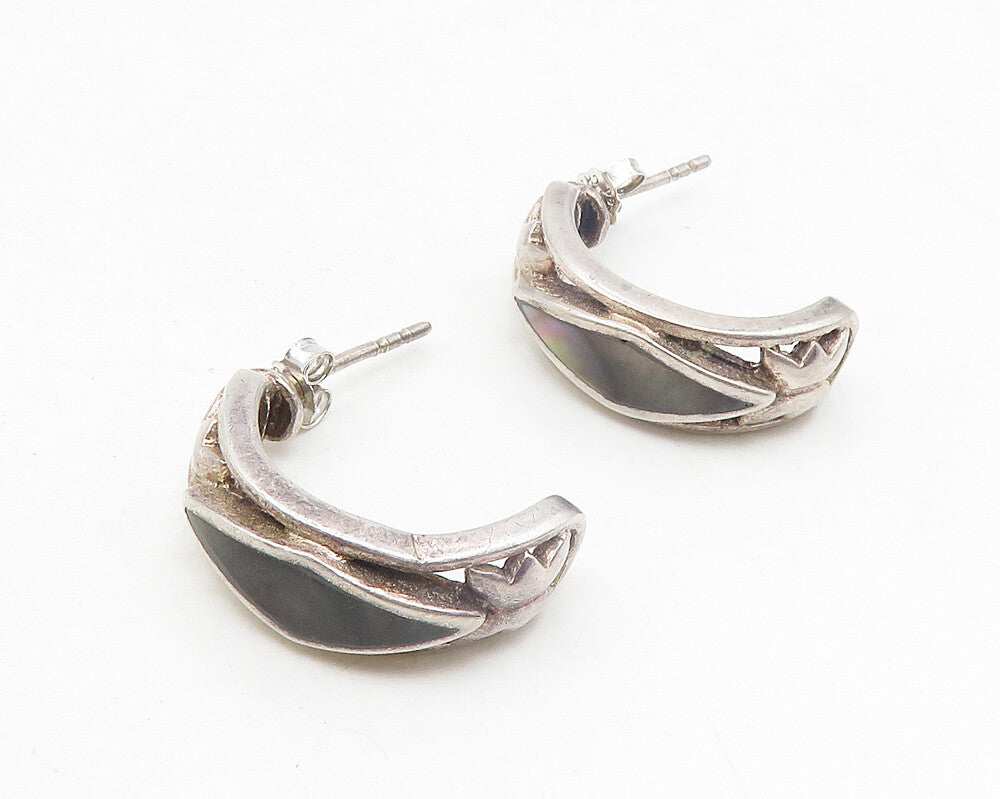 925 Sterling Silver  Vintage Inlaid Abalone Shell JHoop Earrings  EG5546