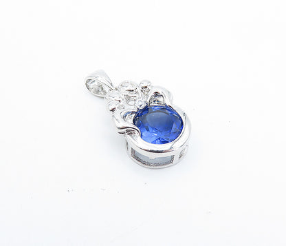925 Sterling Silver  Faceted Blue Topaz Shiny Family Love Drop Pendant  PT2784