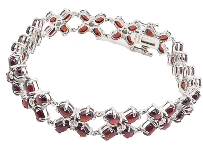 925 Sterling Silver Red Topaz & Genuine Diamonds Shiny Chain Bracelet BT3951