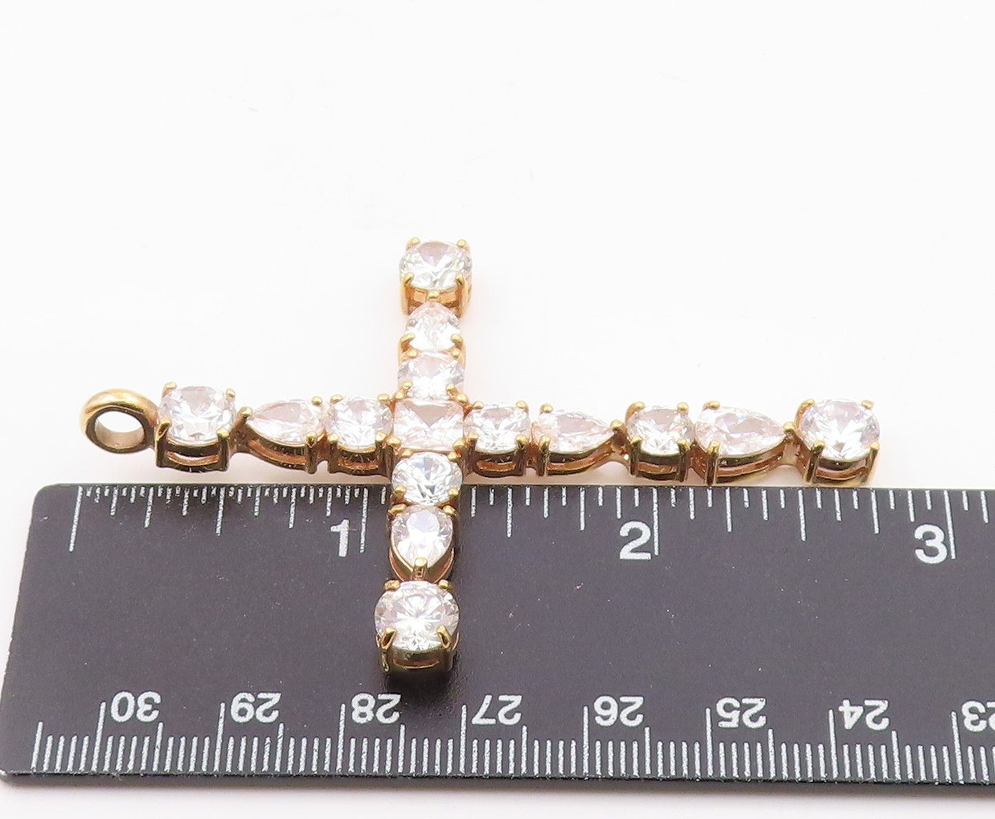 925 Sterling Silver  Vintage Cubic Zirconia Religious Cross Pendant  PT17575