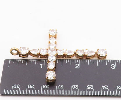925 Sterling Silver  Vintage Cubic Zirconia Religious Cross Pendant  PT17575