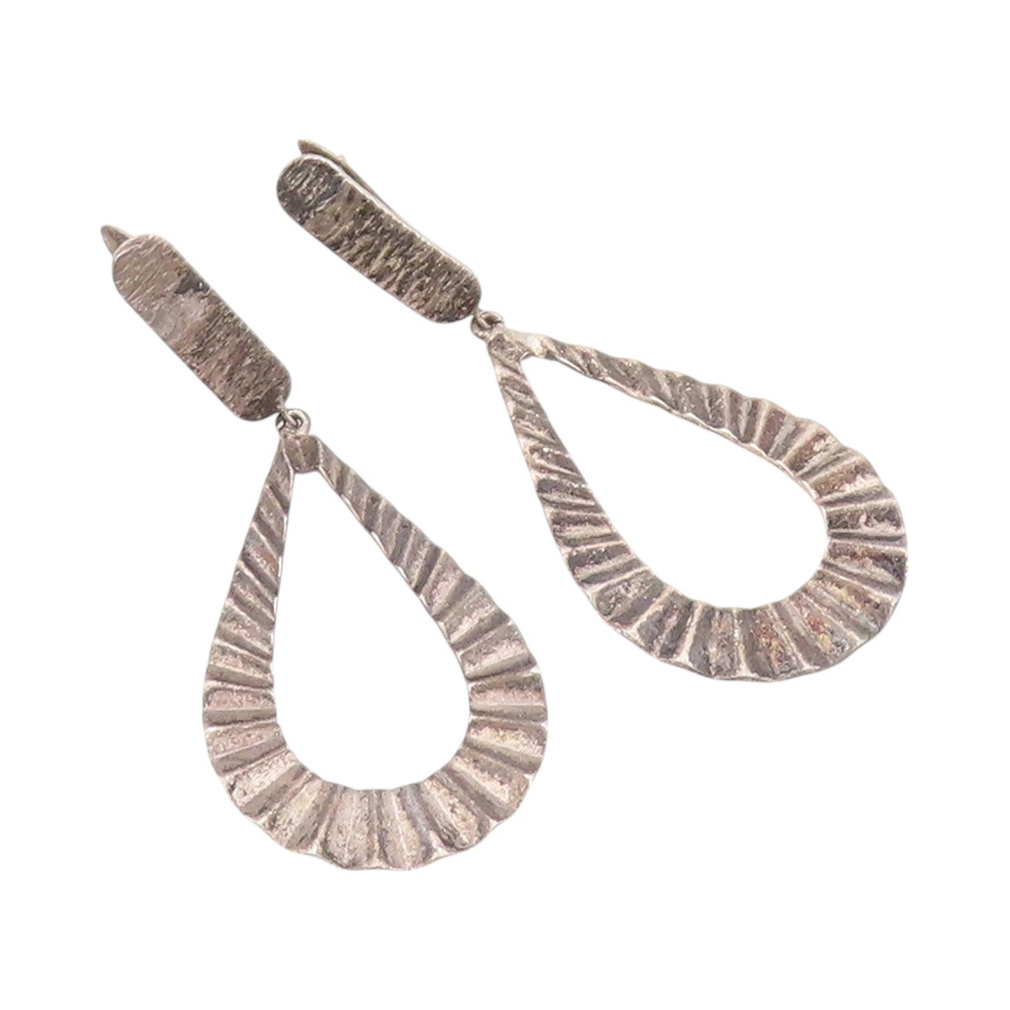925 Sterling Silver Vintage Earrings Antique Dark Tone Drop Design Cut  EG13503