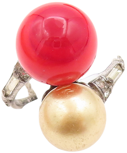 925 Sterling Silver Vintage Ring Designer Dark Tone Gemstone Pearl  Sz 5 RG31570