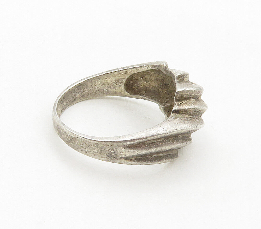 925 Sterling Silver  Vintage Dark Tone Fluted Dome Band Ring Sz 7  RG15792