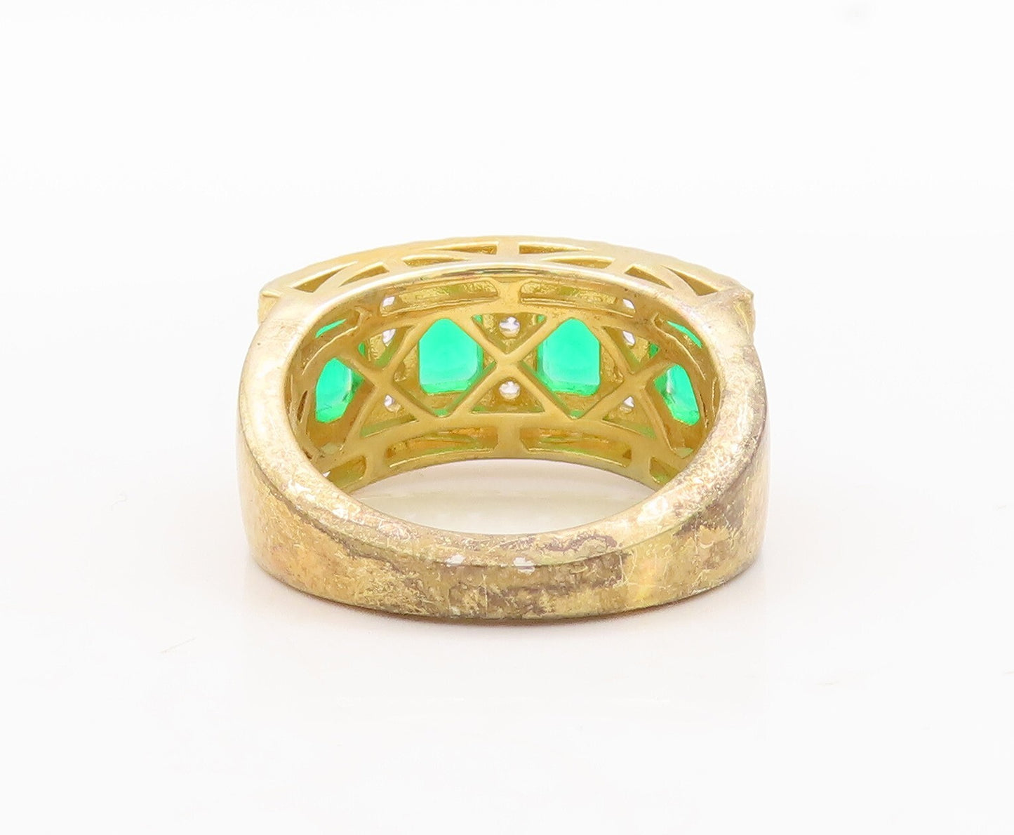 925 Sterling Silver Vintage Ring Gold Plated Green Halo White CZ  Sz 7  RG29768