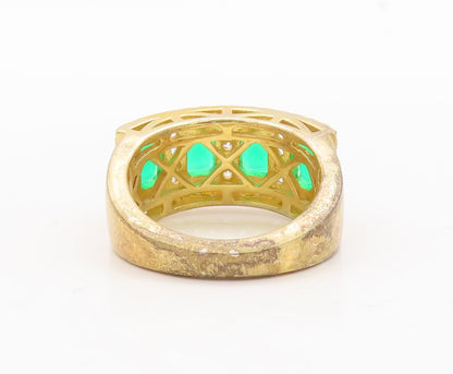 925 Sterling Silver Vintage Ring Gold Plated Green Halo White CZ  Sz 7  RG29768