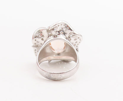 925 Sterling Silver Vintage Ring Gemstone Halo CZ Cutout Flower  Sz 7.5  RG29044