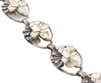 JEWELART 925 Sterling Silver  Vintage Sculpted Flower Chain Bracelet  BT1459