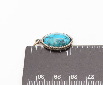 925 Sterling Silver Vintage Pendant CAROLYN POLLACK Oval Blue Turquoise  PT22580