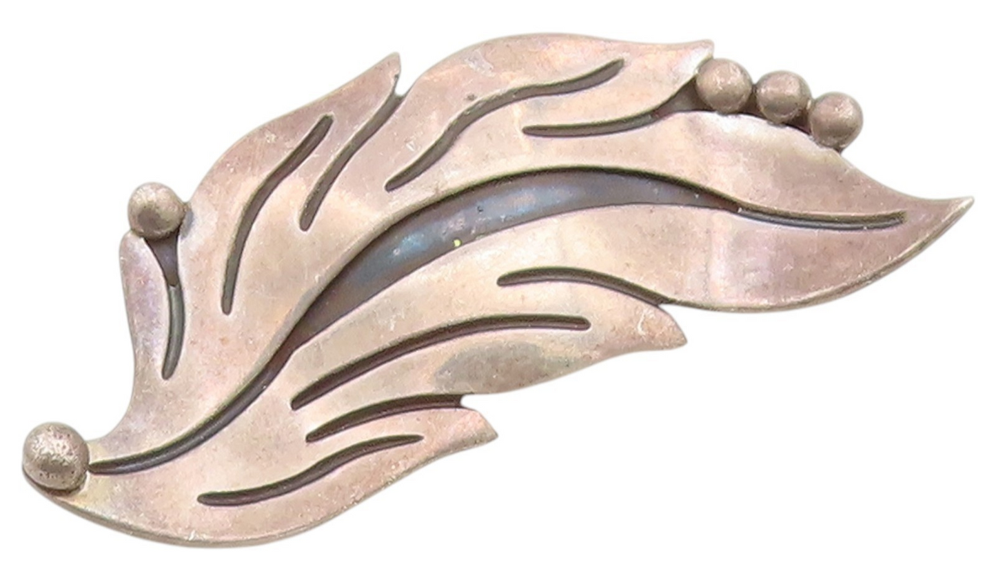 925 Sterling Silver Vintage Brooch Pin MEXICO Modernist Leaf Design  BP12662