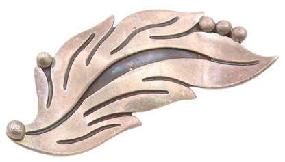 925 Sterling Silver Vintage Brooch Pin MEXICO Modernist Leaf Design  BP12662