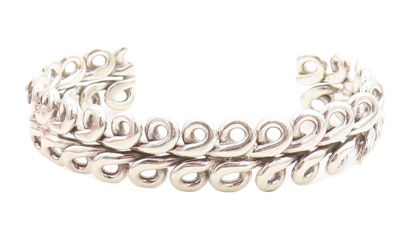 MEXICO 925 Sterling Silver  Shiny Polished Swirl Design Cuff Bracelet  BT1701