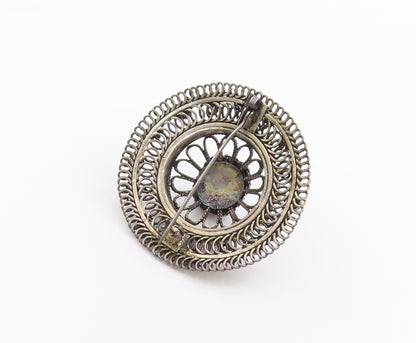 925 Sterling Silver  Vintage Pearls Topaz & Amethyst Floral Brooch Pin  BP3468