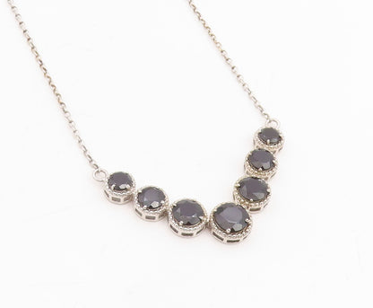 925 Sterling Silver Vintage Necklace Classic Faceted Black Spinel Chain  NE4770