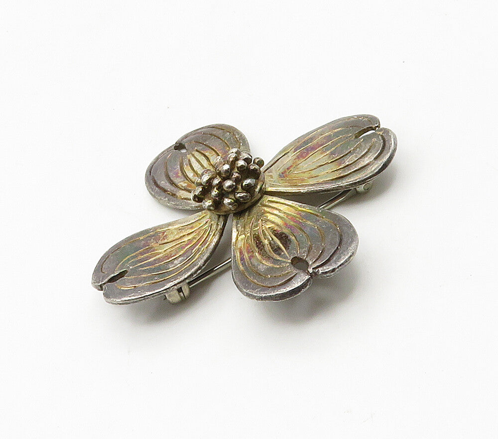 925 Sterling Silver  Vintage Dark Tone Single Flower Motif Brooch Pin  BP6395