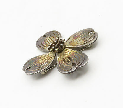 925 Sterling Silver  Vintage Dark Tone Single Flower Motif Brooch Pin  BP6395