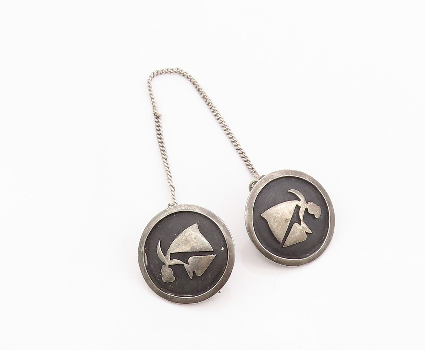 925 Sterling Silver Vintage Tie Clip TAXCO Chained Dark Tone Carved Girl  TR3861