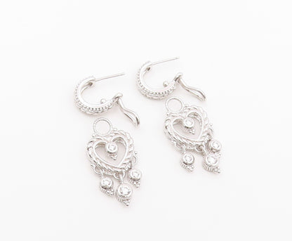 925 Sterling Silver Vintage Earrings JUDITH RIPKA CZ Love Heart Drop  EG14495