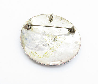 MEXICO 925 Sterling Silver  Vintage Abalone Shell Pattern Brooch Pin  BP2803