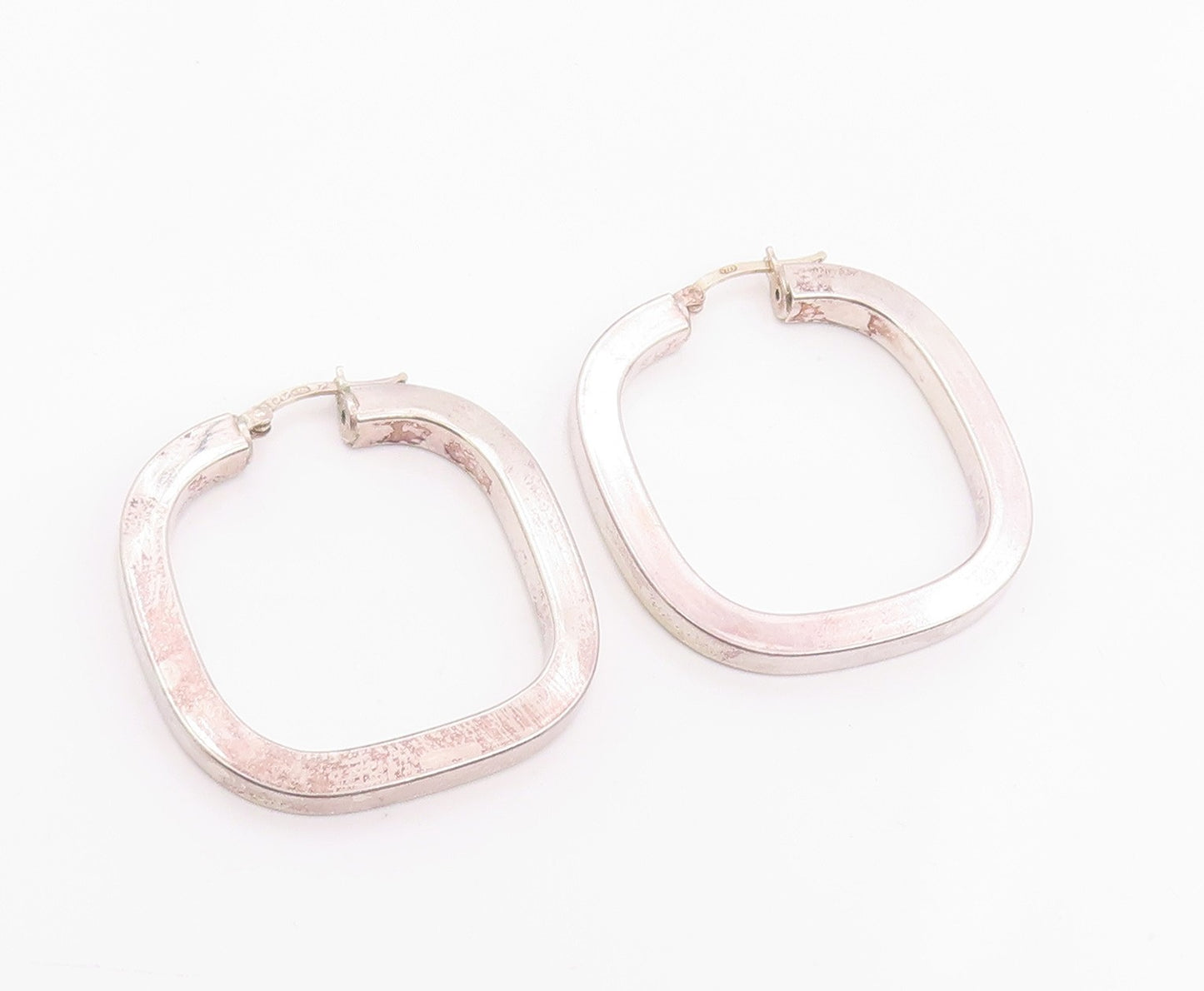 925 Sterling Silver Vintage Earrings Minimalist Geometric Square Hoops  EG14255