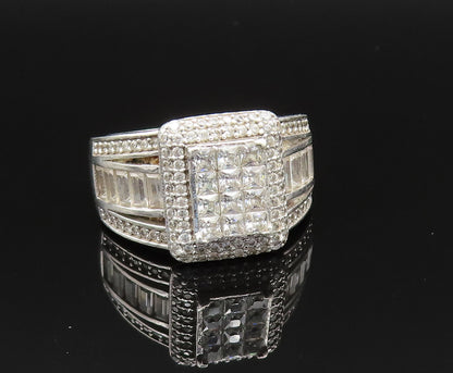 925 Silver  Vintage Emerald Frame Cubic Zirconia Band Ring Sz 8  RG25582
