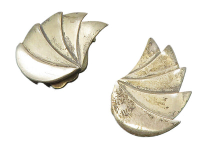 925 Sterling Silver  Vintage Dark Tone Modernist Non Pierce Earrings  EG6669