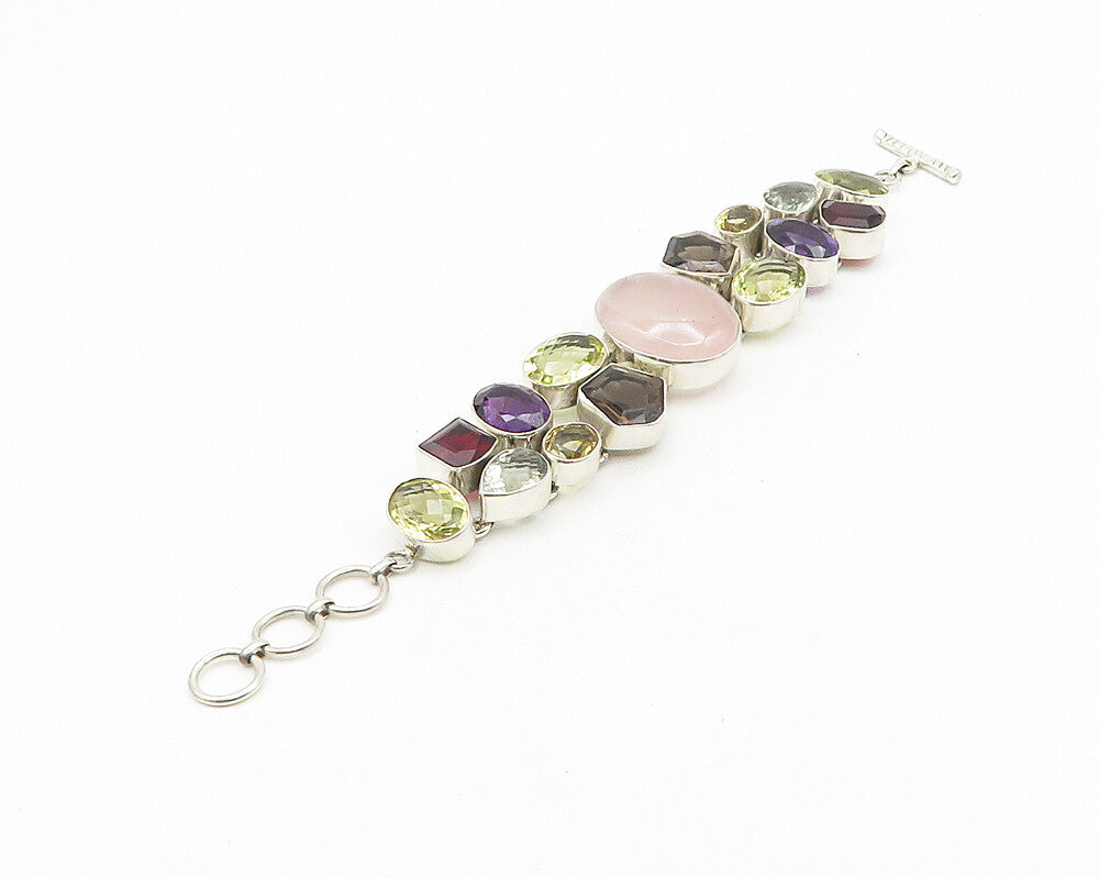 925 Silver  Rose Quartz Amethyst Peridot & Garnet Chain Bracelet  BT7487
