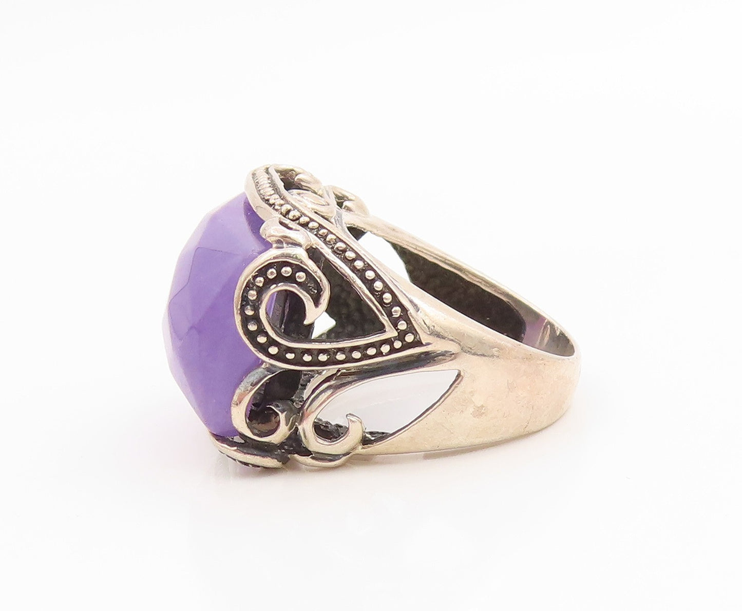 925 Sterling Silver Vintage Ring Purple Amethyst Statement Band  Sz 7  RG35737