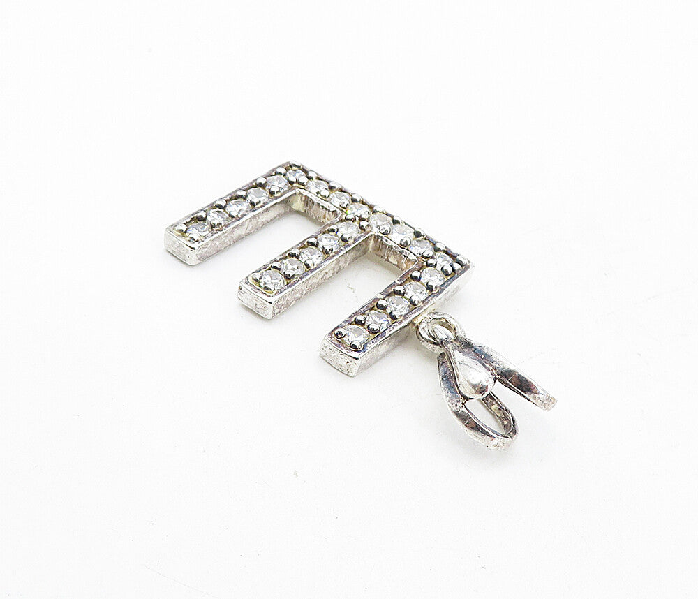 925 Sterling Silver  Vintage Sparkling Cubic Zirconia Letter E Pendant  PT6294
