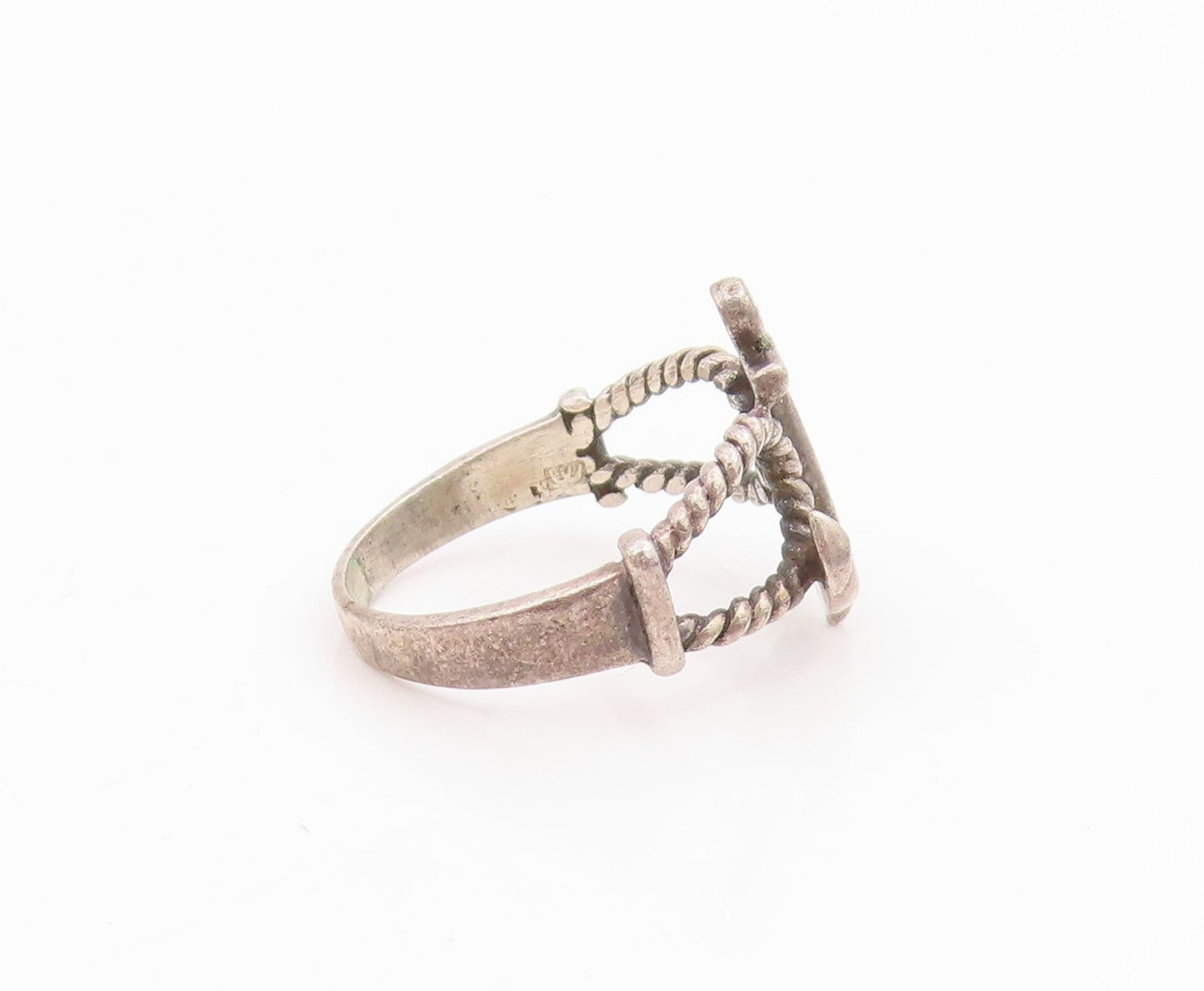 925 Sterling Silver Vintage Ring Nautical Anchor With Rope Band  Sz 6  RG35315