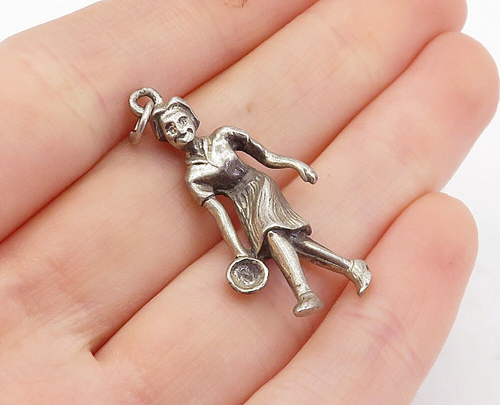 925 Sterling Silver  Vintage Petite Sculpted Tennis Player Pendant  PT2960