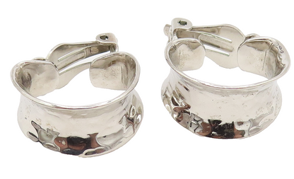 925 Sterling Silver Vintage Shiny Hammered Concave Clip Back Earrings EG12308