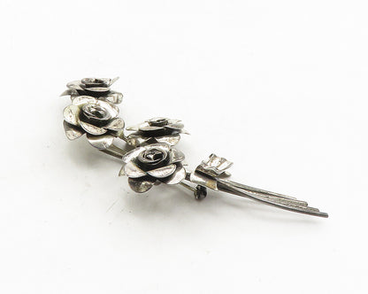 BEAU 925 Sterling Silver  Vintage Sculpted Flower Bunch Brooch Pin  BP4039