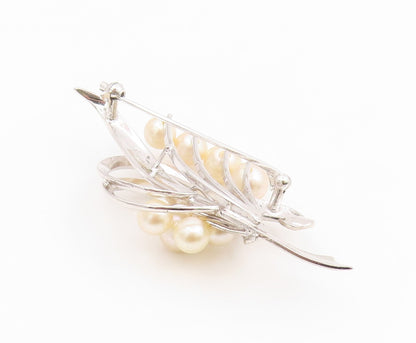 925 Sterling Silver Vintage Brooch Pin Elegant Pearl Swirly Floral Leaf  BP12361