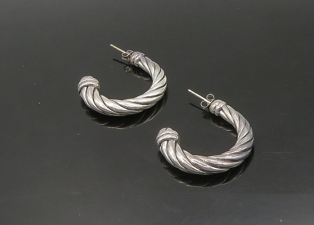 925 Sterling Silver  Vintage Shiny Hollow Twist JHoop Earrings  EG11270