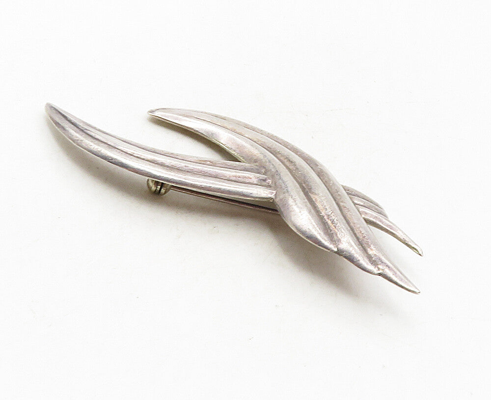 925 Sterling Silver  Vintage Shiny Fluted Wings Design Brooch Pin  BP3508