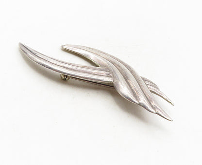 925 Sterling Silver  Vintage Shiny Fluted Wings Design Brooch Pin  BP3508