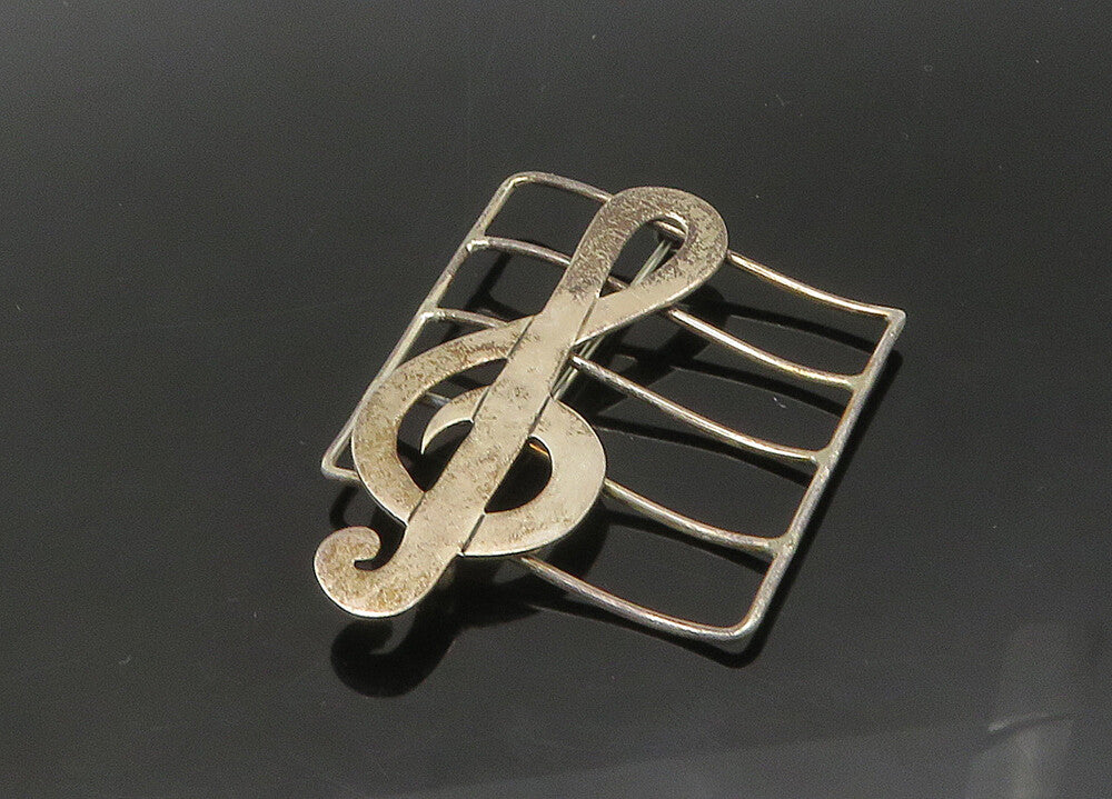 MEXICO 925 Sterling Silver  Vintage Treble Clef Music Motif Brooch Pin  BP8692