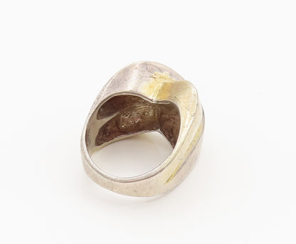 925 Silver  Vintage Two Tone X Crisscross Statement Ring Sz 7.5  RG26226