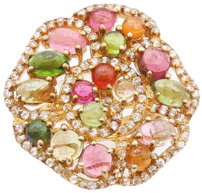 925 Sterling Silver Vintage Ring Gold Plated Cabochon Gemstones  Sz 7  RG29973