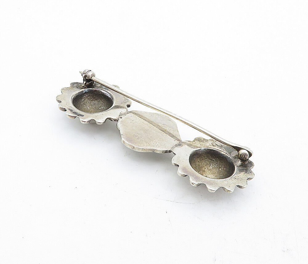 925 Sterling Silver  Vintage Dark Tone Floral Round Domes Brooch Pin  BP1922