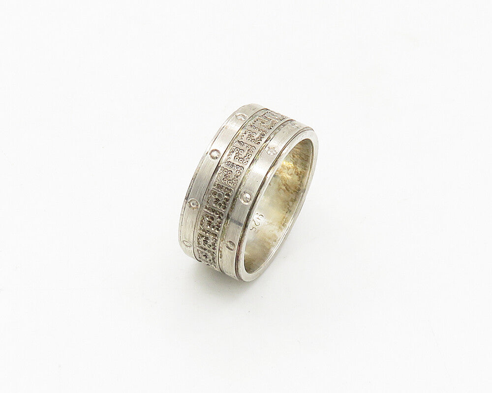 925 Sterling Silver  Vintage Shiny Greek Key Pattern Band Ring Sz 6  RG17918