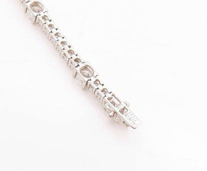 925 Sterling Silver Vintage Bracelet Two Shape Sparkling CZ Tennis Chain BT11389