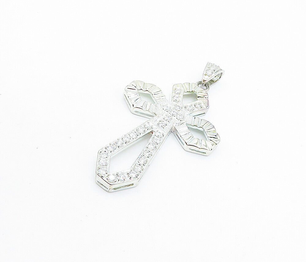 925 Sterling Silver  Vintage Cubic Zirconia Religious Cross Pendant  PT5177