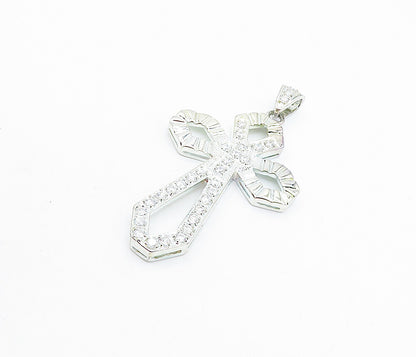 925 Sterling Silver  Vintage Cubic Zirconia Religious Cross Pendant  PT5177