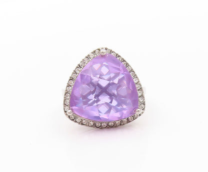 925 Sterling Silver Vintage Ring Triangle Tanzanite Halo CZ  Sz 8  RG32446